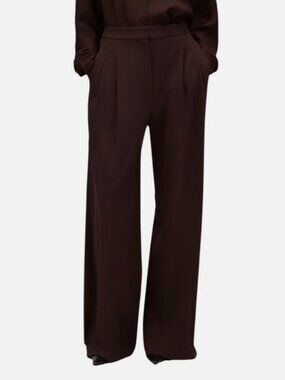 Another Tomorrow Women Brown Twill Pleated Trousers Pants Size 44